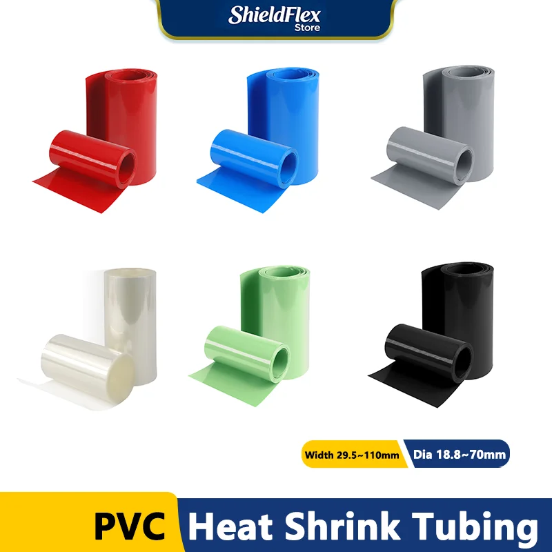 3/8Meter Width 29.5~110mm Dia18.8~70mm PVC Heat Shrink Tubing Insulation Film for Lithium Battery Packs Waterproof 18650 Battery