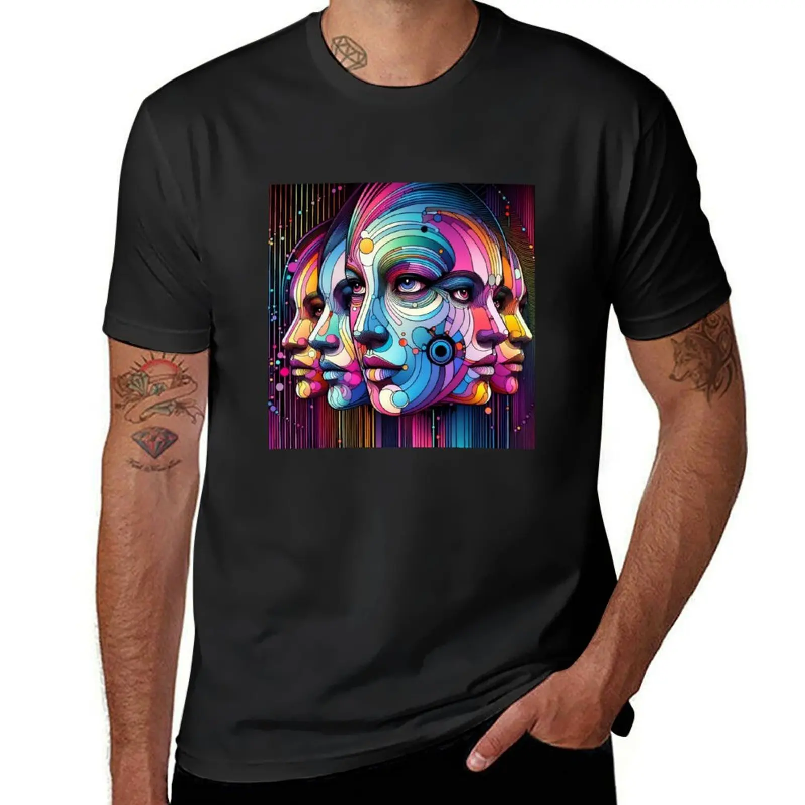 Cybernetic Mosaic: Femme in Neon Hues T-Shirt cute clothes funnys mens vintage t shirts