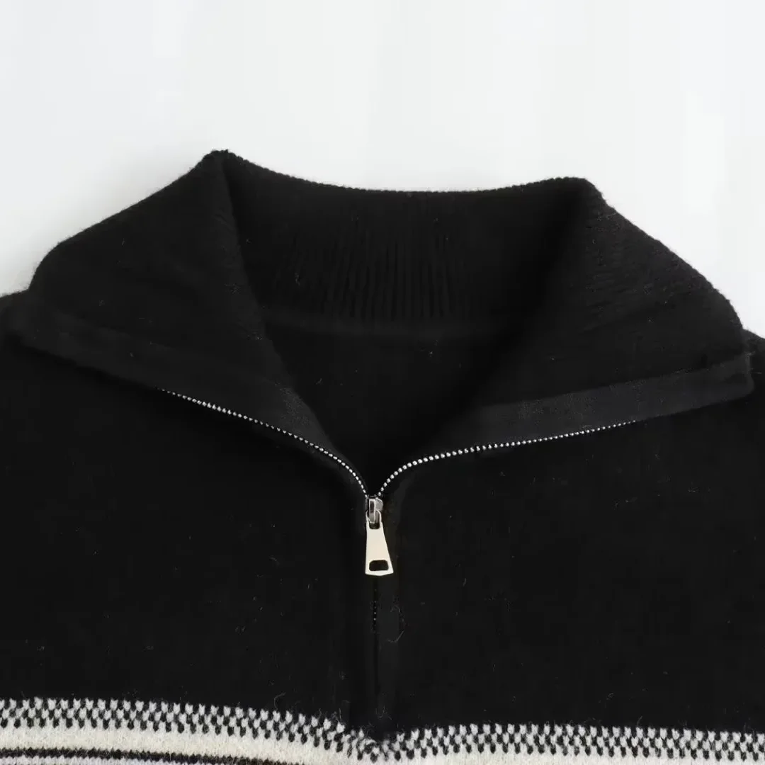Loose Fit Faionable Sweater Turn-down Collar Versatile Sle Autumn New Arrival Women's Knitted Long Sve Polyester Fiber