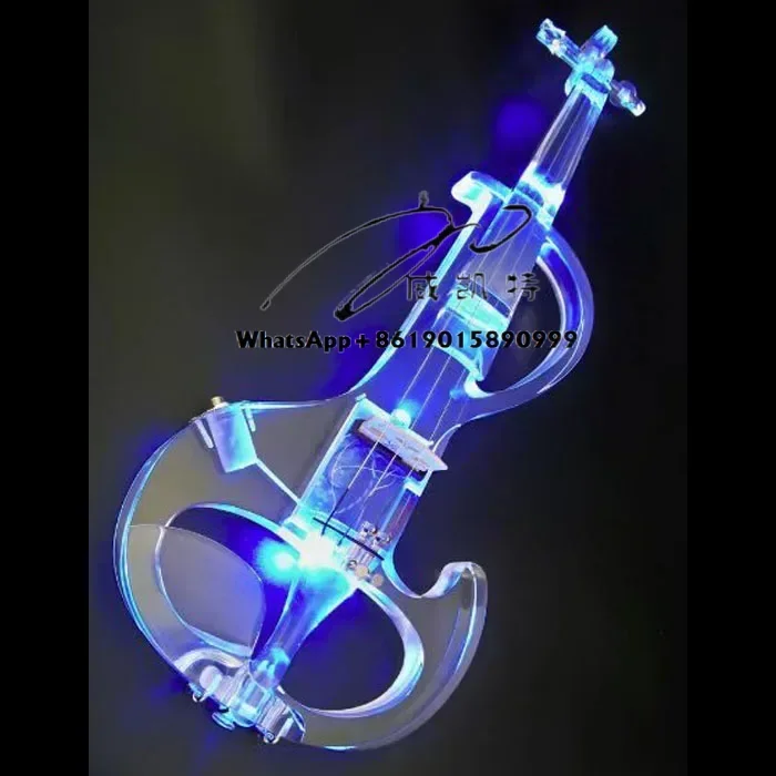 VD-05 series 4/4 electric violin with LED light, transparent crystal acrylic body, transparent blue light