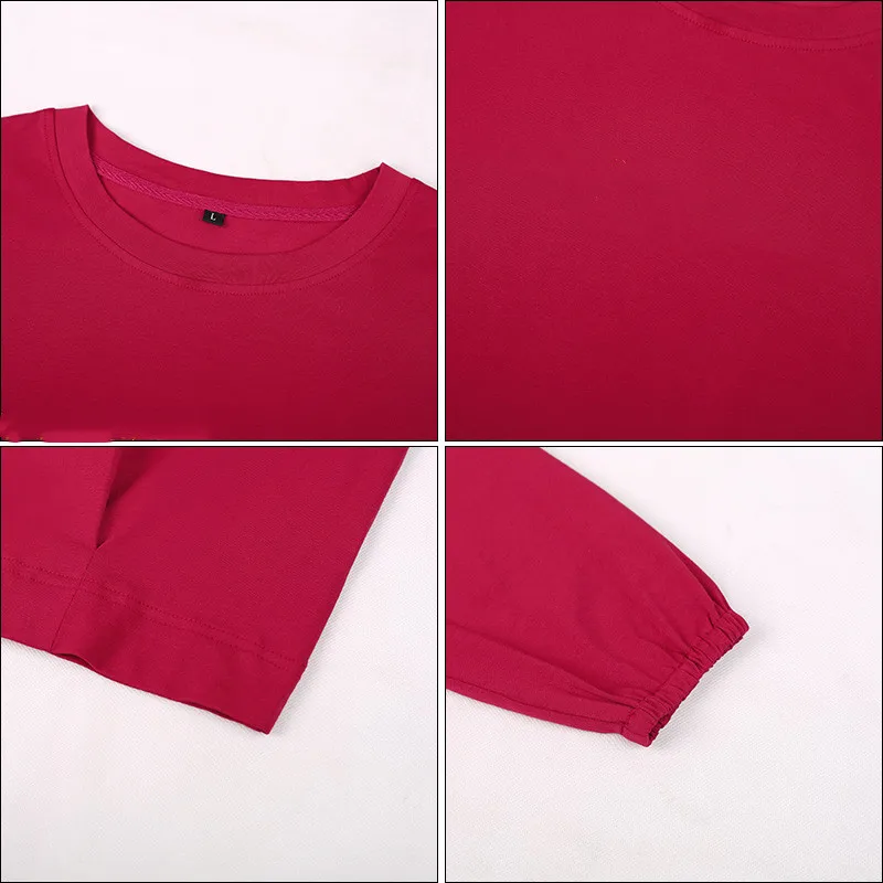 New Women'S Fashion Elastic Long Sleeve Top Spring Autumn Round Neck Solid Color Casual Middle Aged Mom Loose Shoulder T-Shirt