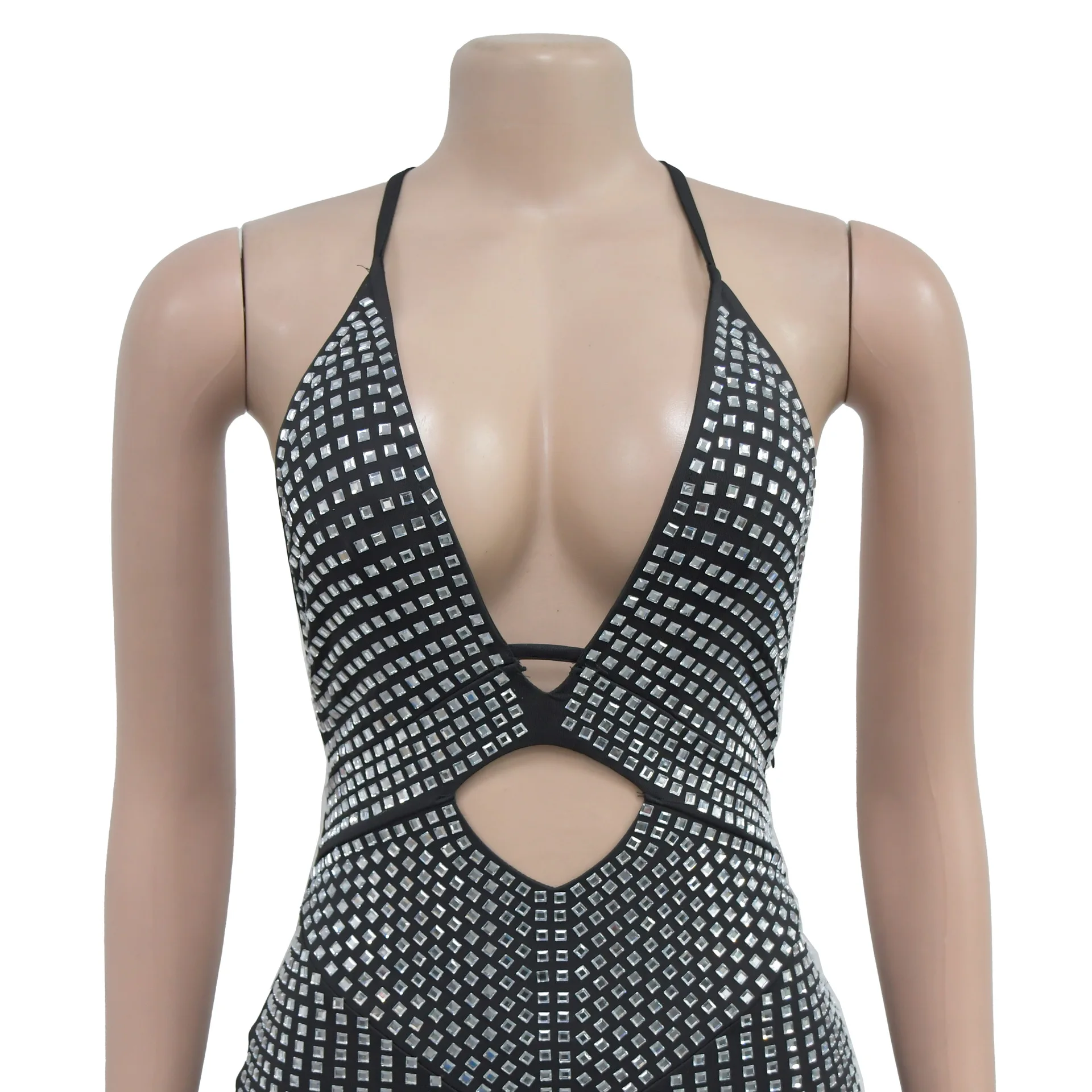 C6963 Sexy Dress Women Sequins Patchwork Vogue Cleavage Chest Wrap Backless Midnight Banquet Party Hipster Classic Long Bodycon