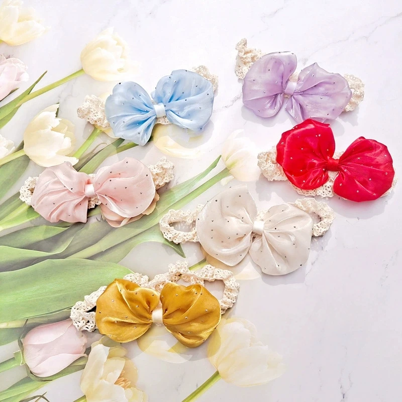 Korean Style Sparkle Bow Headband for Baby Girl Silver Dots Adjustable Head Wrap Infant Hair Accessories Children Nylon Headband