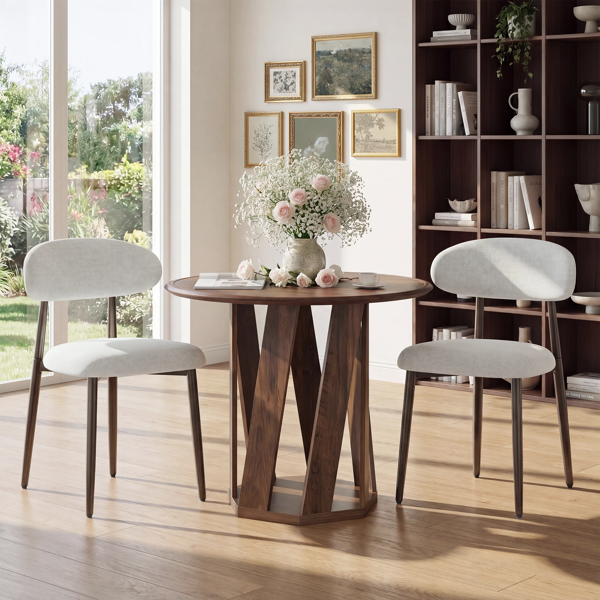 Moderne Mid-Century Esszimmerstühle, 2er-Set, bequeme Stoffstühle ohne Armlehnen mit robusten Metallbeinen
