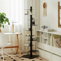 MOMO Iron Rotating Bookshelf Multi-Layer Living Room Storage Floor Shelf Invisible Creative Display Home Decor Simple Design