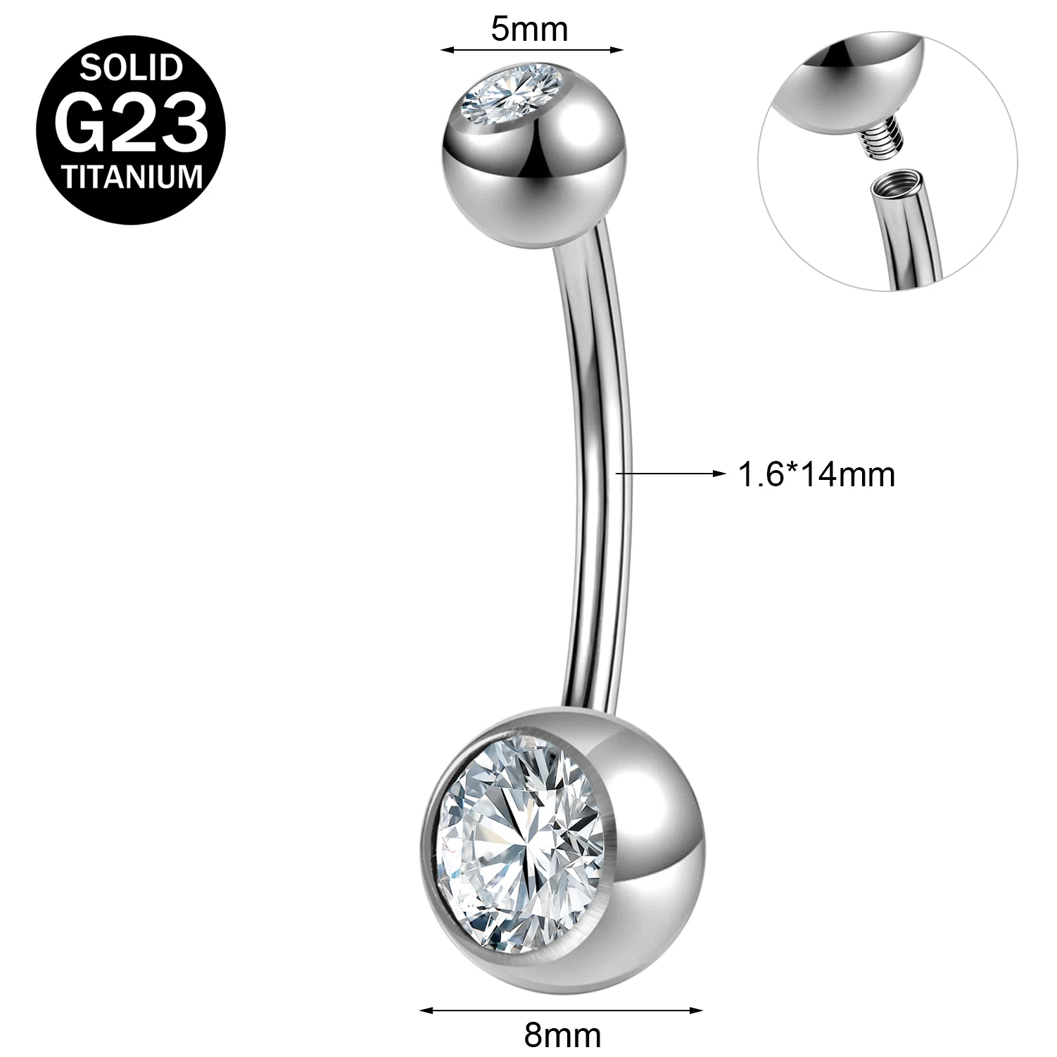 Women's G23 Titanium Belly Button Ring with CZ Crystal