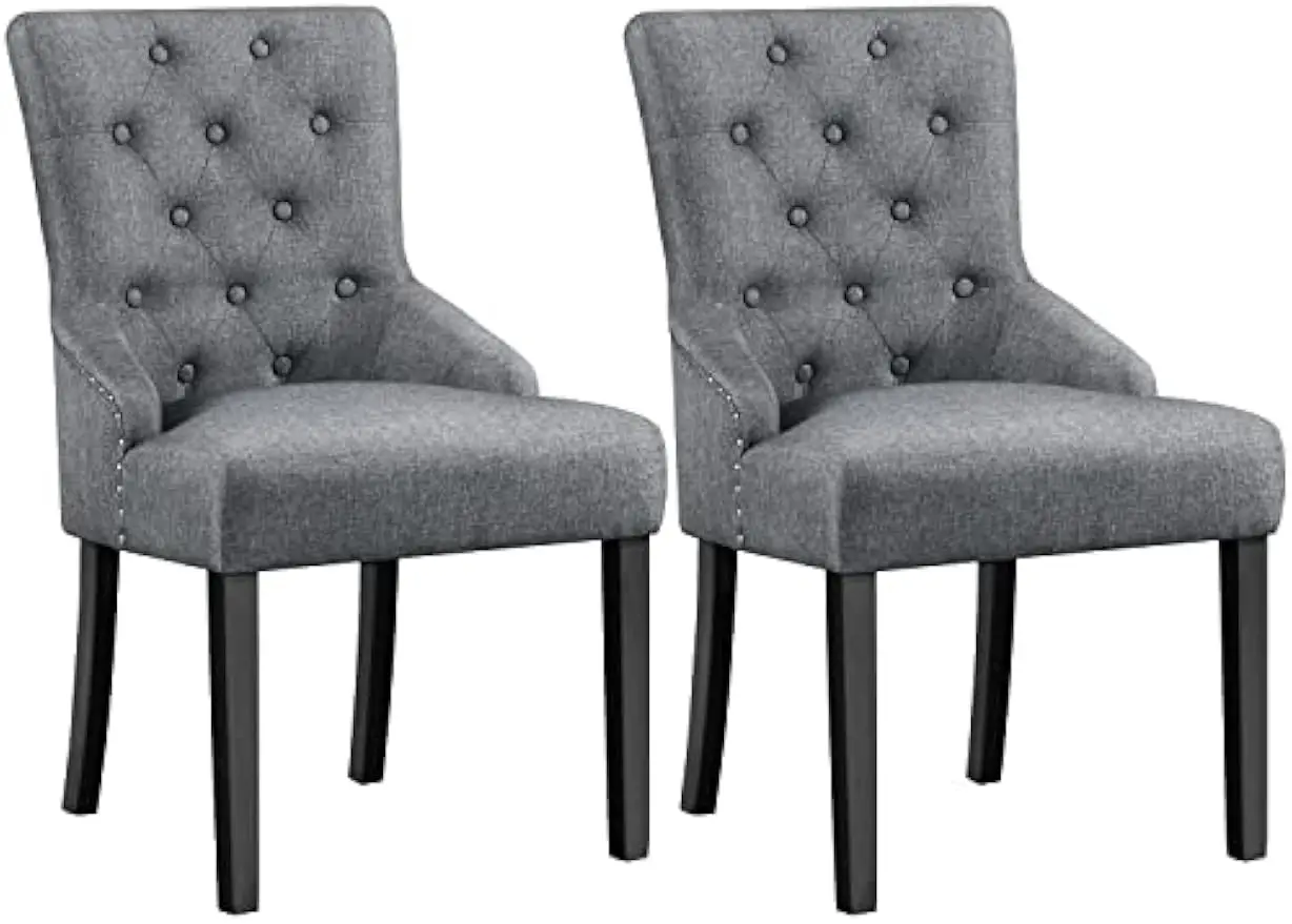 Dining Chairs Upholstered Dining Chairs Tufted Dining Room  Fabric Side Chairs with Nailhead Trim and Solid Wood Legs for