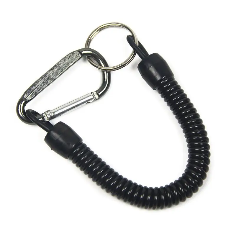 Feder-Schlüsselanhänger, einziehbares Sicherheitsseil für das Handgelenk, ausziehbar von 8,46" bis 47", mit Karabiner und Ring, integrierter Stahldraht – Detail 6