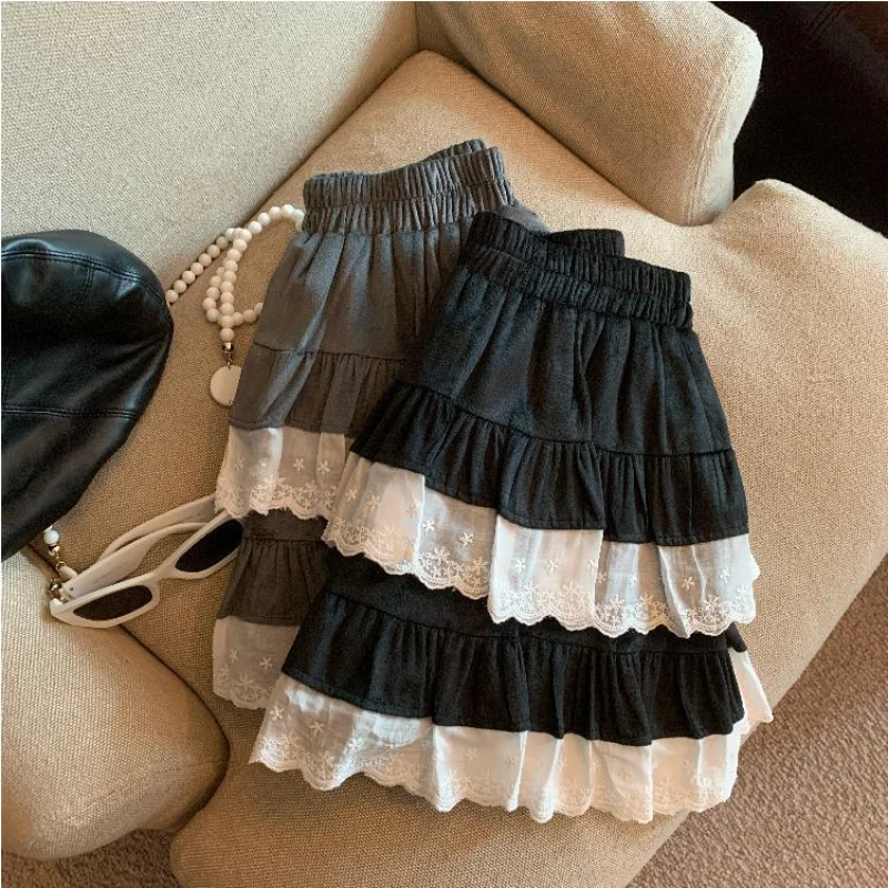 2024 mini skirt female bud skirt high waist ruffle layered sweet girl summer Y2K short skirt splicing elastic waist princess ski