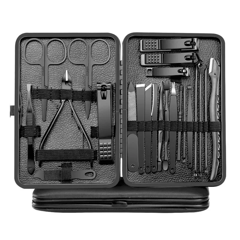 7-18pcs Black Manicure And Pedicure Set Stainless Steel Scissors Nail Clipper Grooming Tool Kit