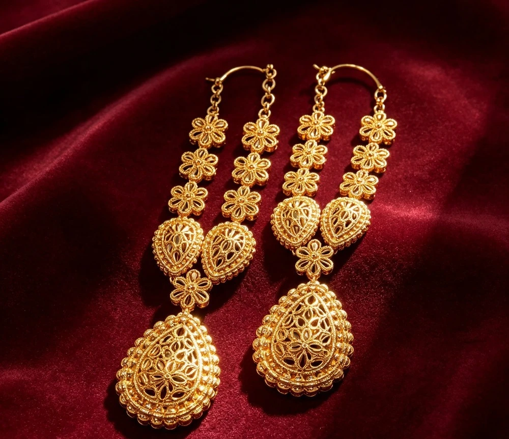 9999 gold Bridal Necklace Earrings two-piece India Dubai Jewelry drop shaped sarcopenia jewelry setgift Gift for girlfriend