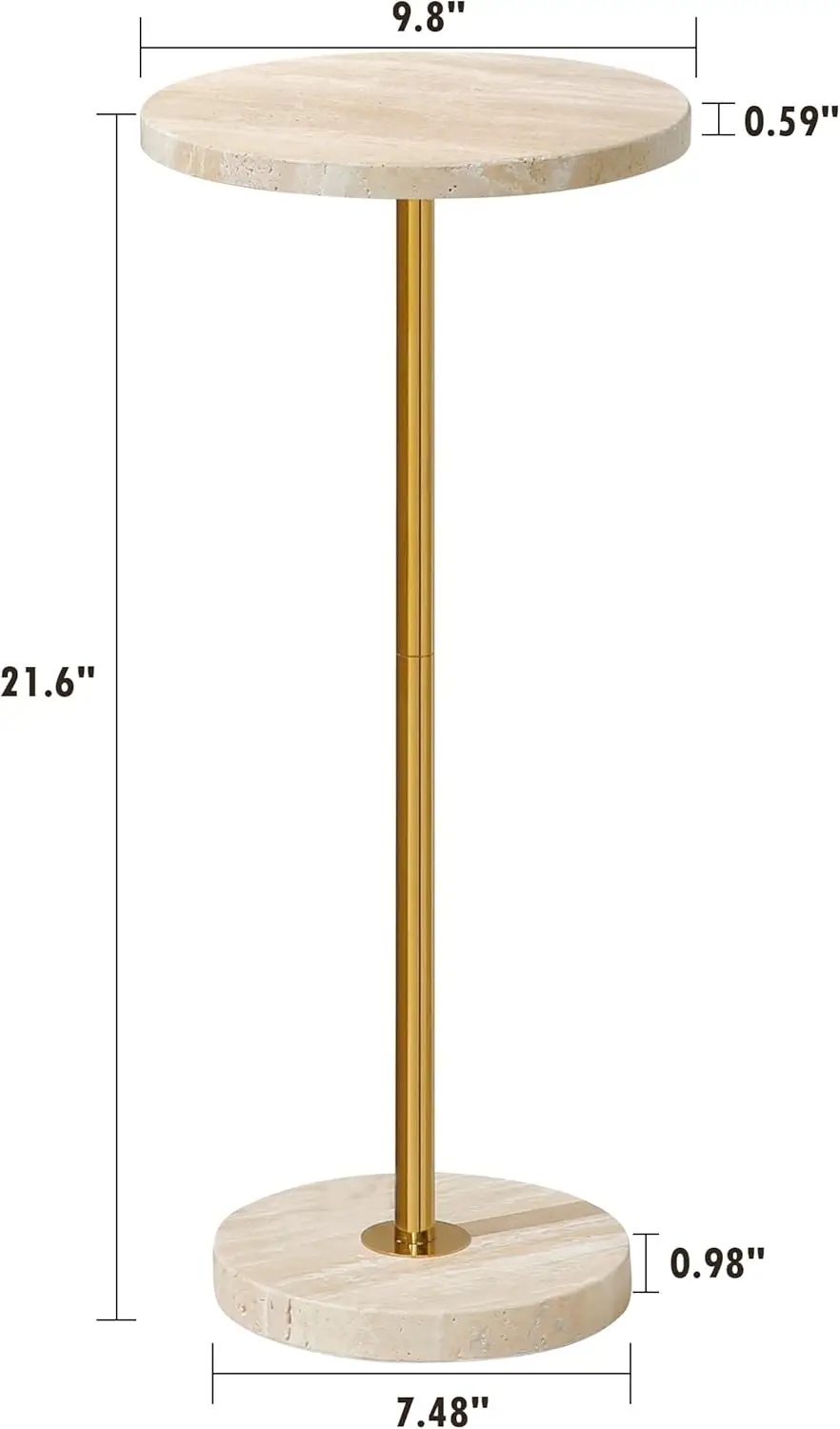 Round Drink Table, Stone Finish Top Pedestal End Table for Living Room, Weighted Base Accent Table, Small Side Table, Full Assem