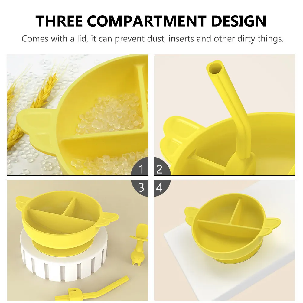 

1 шт. Детская силиконовая тарелка на присоске с отделениями, нескользящая, термостойкая, для кормления, безопасная для посудомоечной машины