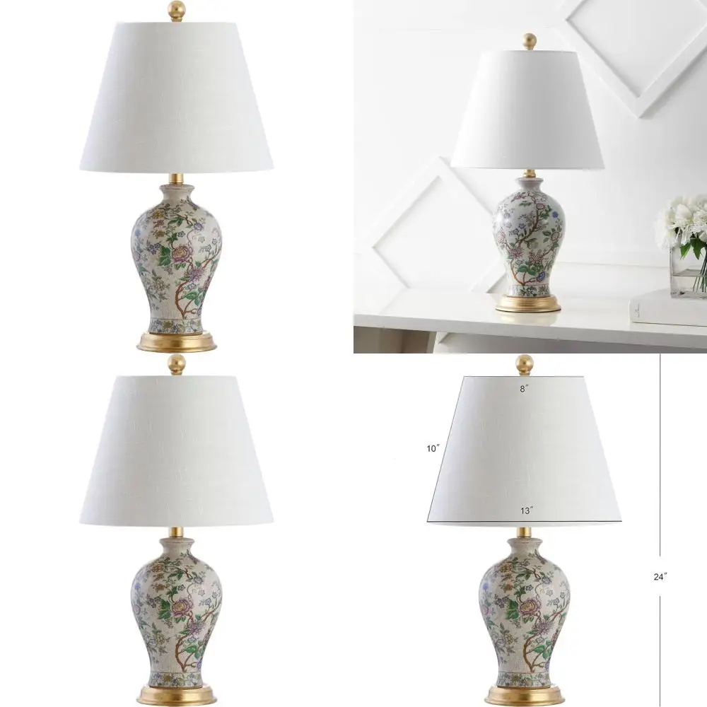 

24 Floral LED Table Lamp - Classic Cottage Style for Bedside, Desk, Nightstand, and More