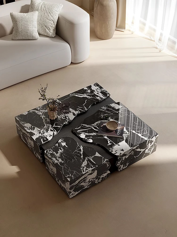 Italian minimalist Bulgari marble coffee table high-end creative living room household rectangular storage with drawer coffee