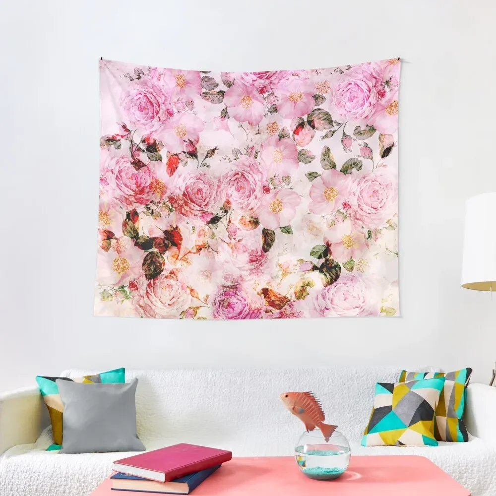 

Chic girly pink watercolor vintage floral pattern Tapestry Room Decor For Girls Decoration For Home Tapestry