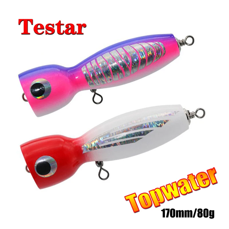 170mm 80g Testar Fishing lure Wobbles Floating Cup-mouth Popper Handmade Wooden Plug Big Game Trolling Topwater GT Tuna Pesca