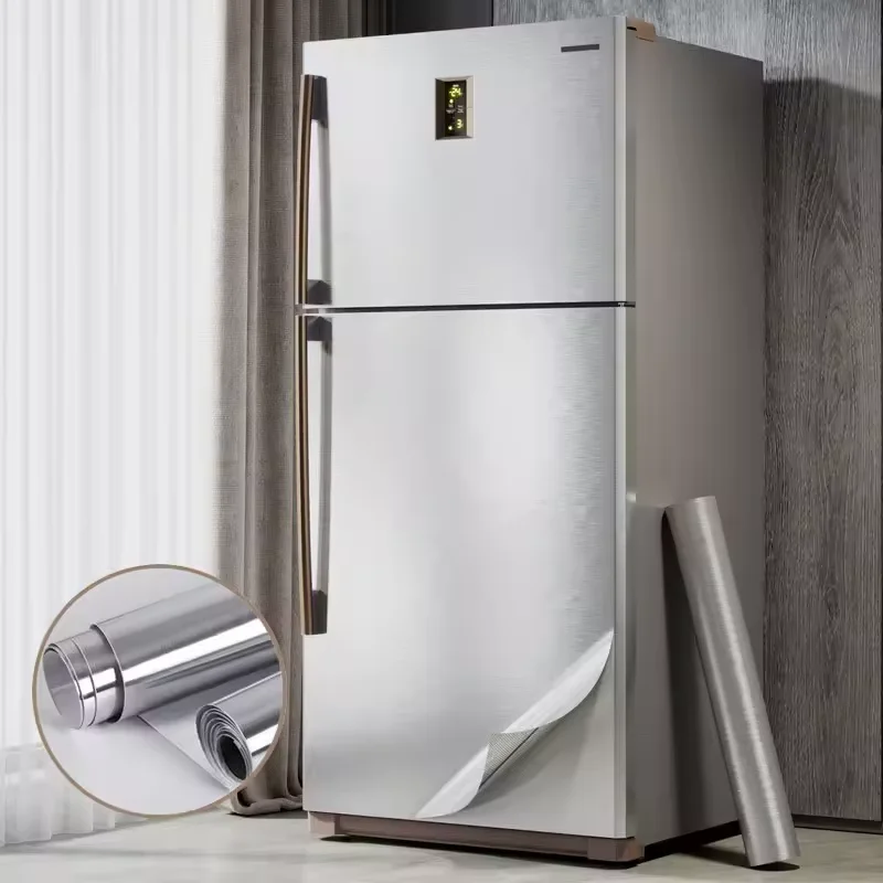 40cm Metal Brushed Silver Wall Sticker Stainless Steel Kitchen Living Room Refrigerator Countertop Adhesive Wallpaper