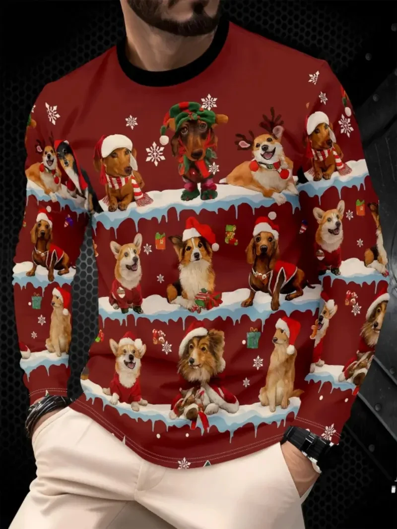 

Men's Christmas Elements Long Sleeve T-Shirts Outdoor Street Hip Hop Style Round Neck Tops Autumn Winter Festival Casual Clothes