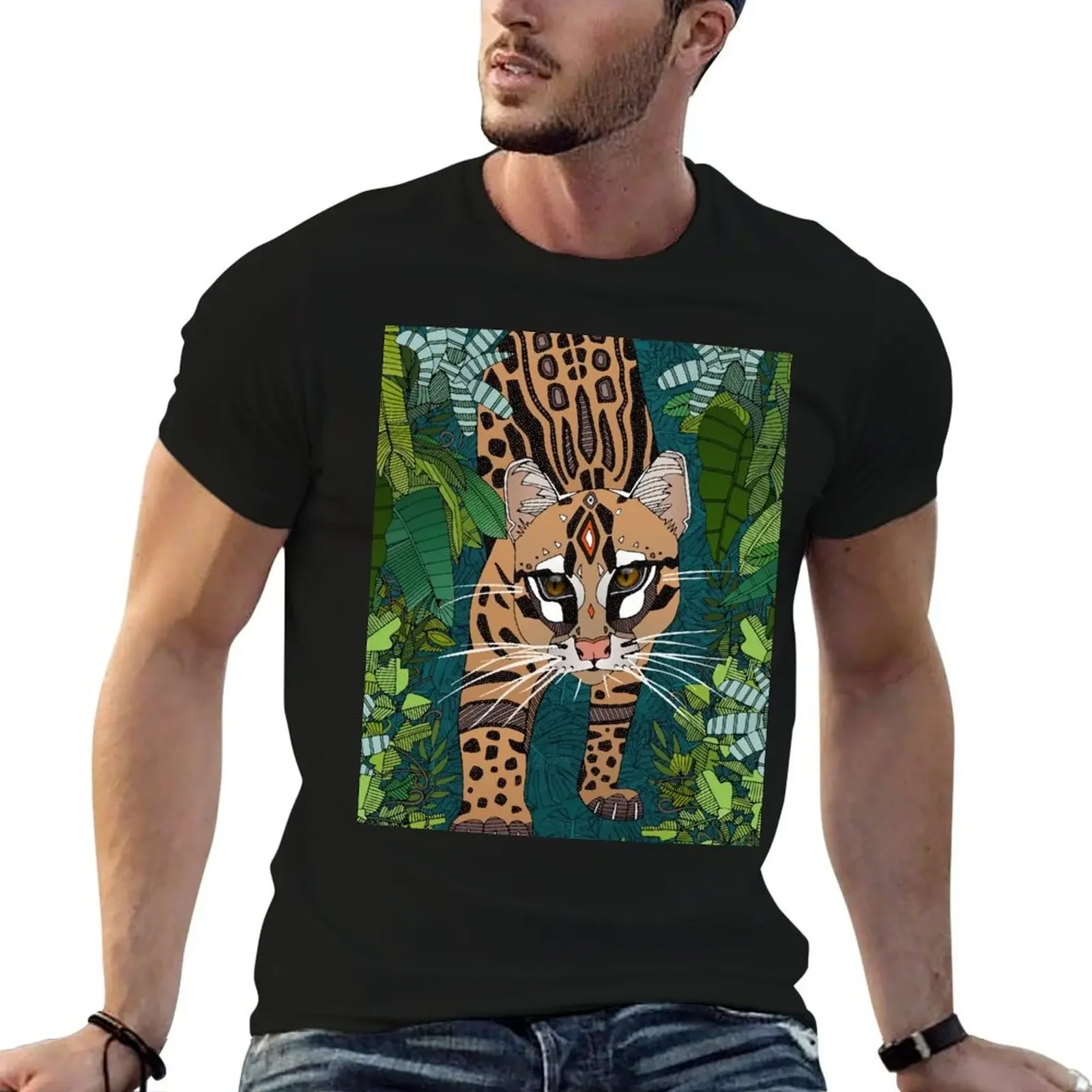 ocelot jungle teal T-Shirt graphic t shirts custom t shirt sweat shirts, men