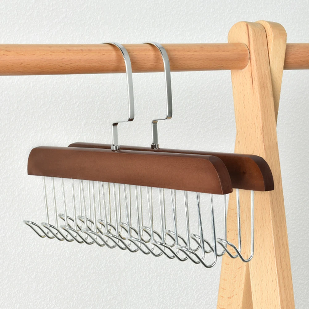 

2pcs Vintage 8 Hook Wooden Hanger Multi-Functional Belt Scarf Tie Organizer Space Saving Closet Storage Rack Solid Wood
