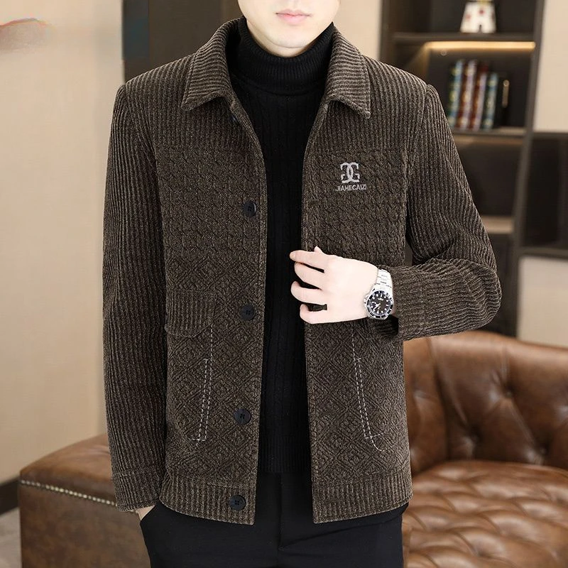 Winter Wool Jacket Men Warm Coat Faux Fur Lined Embroidery Single-breasted Short Coat Tops Thick Luxury Clothing Bomber Jacket