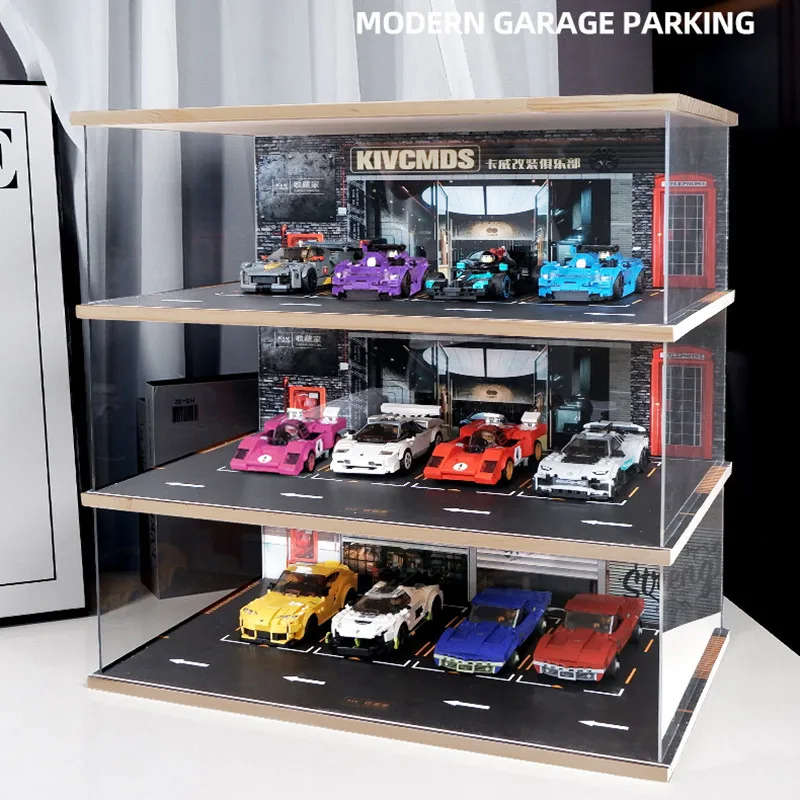 Diorama 1 18 Garage for Model Diecast Car 1 24 Toy Display Stand Acrylic Wood Storage Box 모델 카 배치 Christmas Present Models Gift