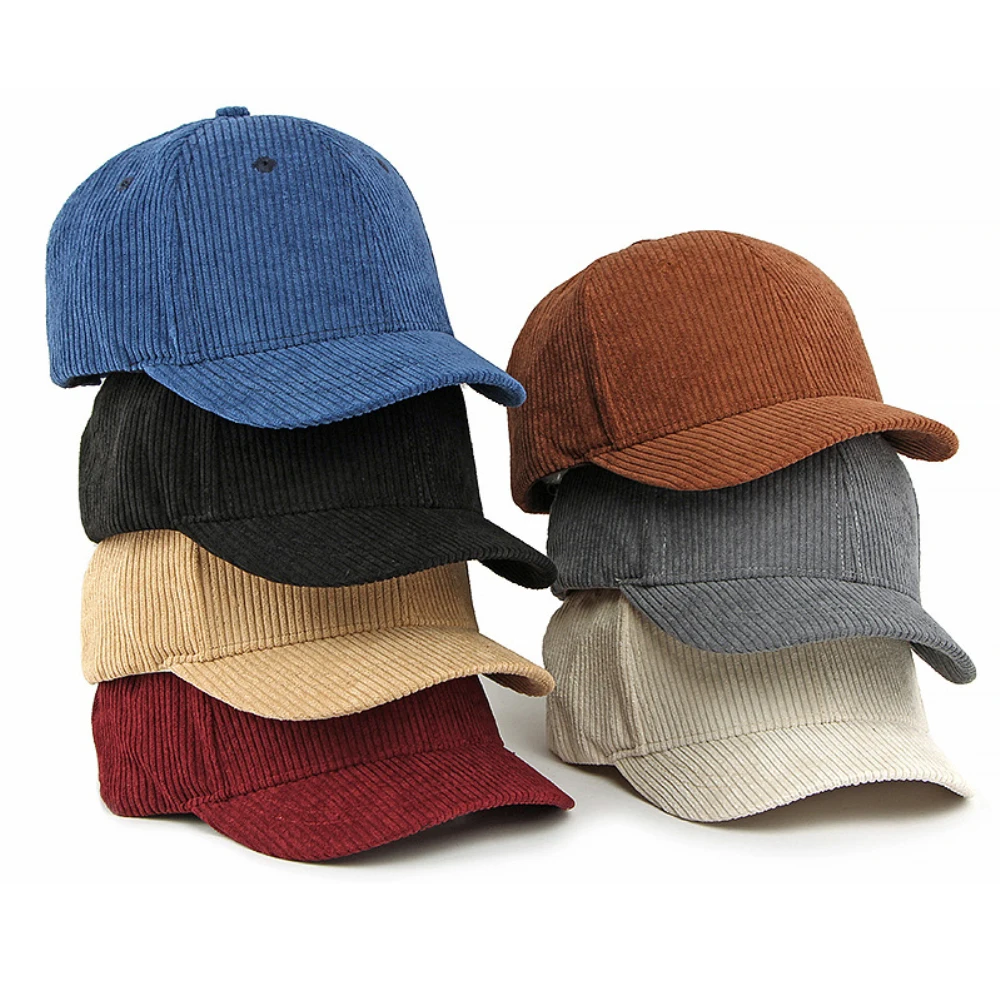 

HT5007 Baseball Cap Men Women Short Brim Corduroy Cap Solid Plain Adjustable Snapback Cap Autumn Winter 6 Panels Baseball Hat