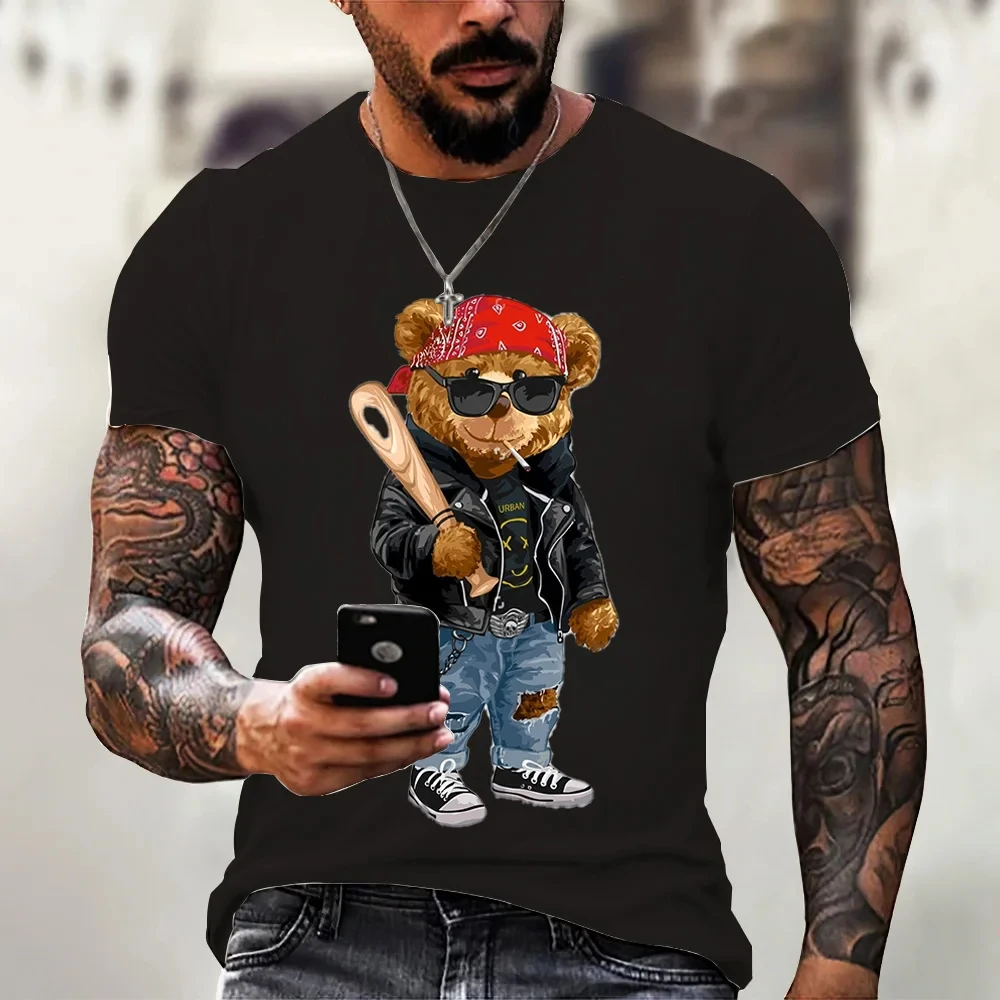 

Cartoon Bear Series Patterned Men's T-shirt Interesting Printed Undershirt Casual Fashion Men's Clothes Cotton Women's T-shirt