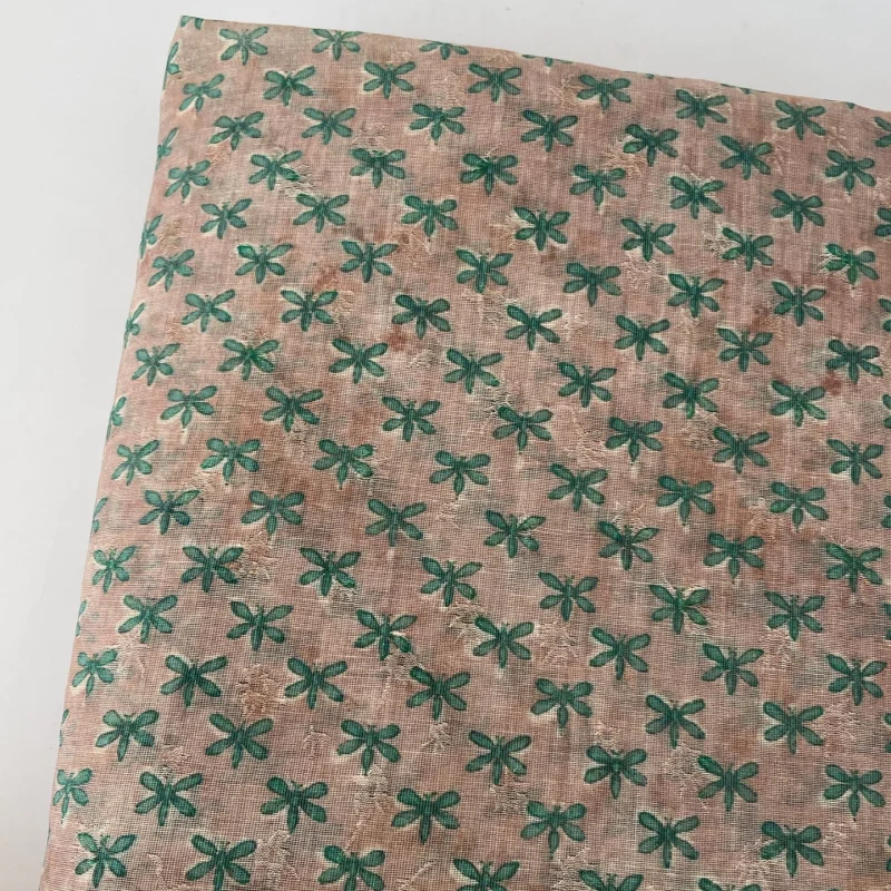 

Retro lightweight cotton-linen green dragonfly print textured jacquard blouse dress polyester fabric