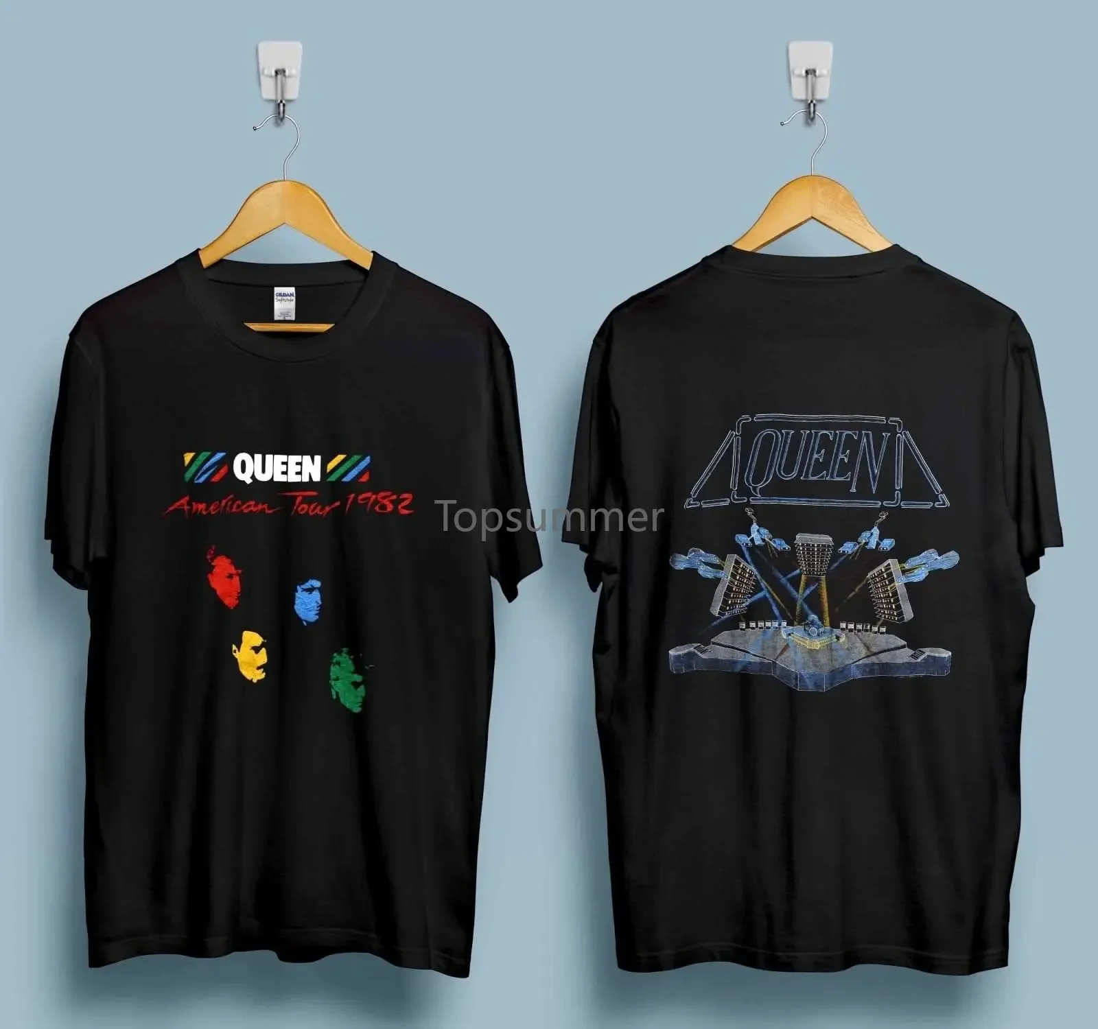 Vintage Queen Tshirt 1982 Hot Space Tour Glam Rock Band Freddie Mercury Reprint Hot 2018 Summer Men'S T Shirt Fashion