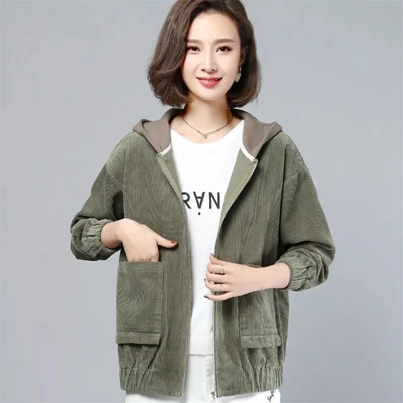 Autumn Women Jacket Casual Basic Coat 2024 New Pocket Zipper Jackets Long Sleeve Female Windbreaker Spring Loose Hooded Outwear