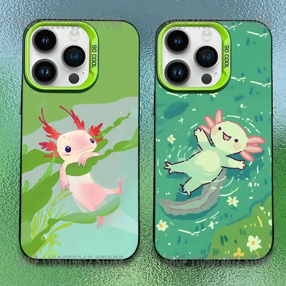

Cartoon axolotl cute Phone Case For iPhone 16,15,14,13,12,11,Pro,Max,Plus,Mini,SE Anti Fall Green Matte Hard Bumper