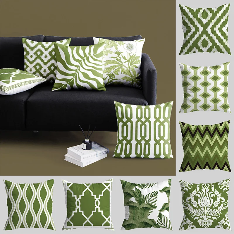 Nordic Style Throw Pillowcase Dark Green  Geometric Leaf  Sofa Car Decoration Cushion Cover Home Decor