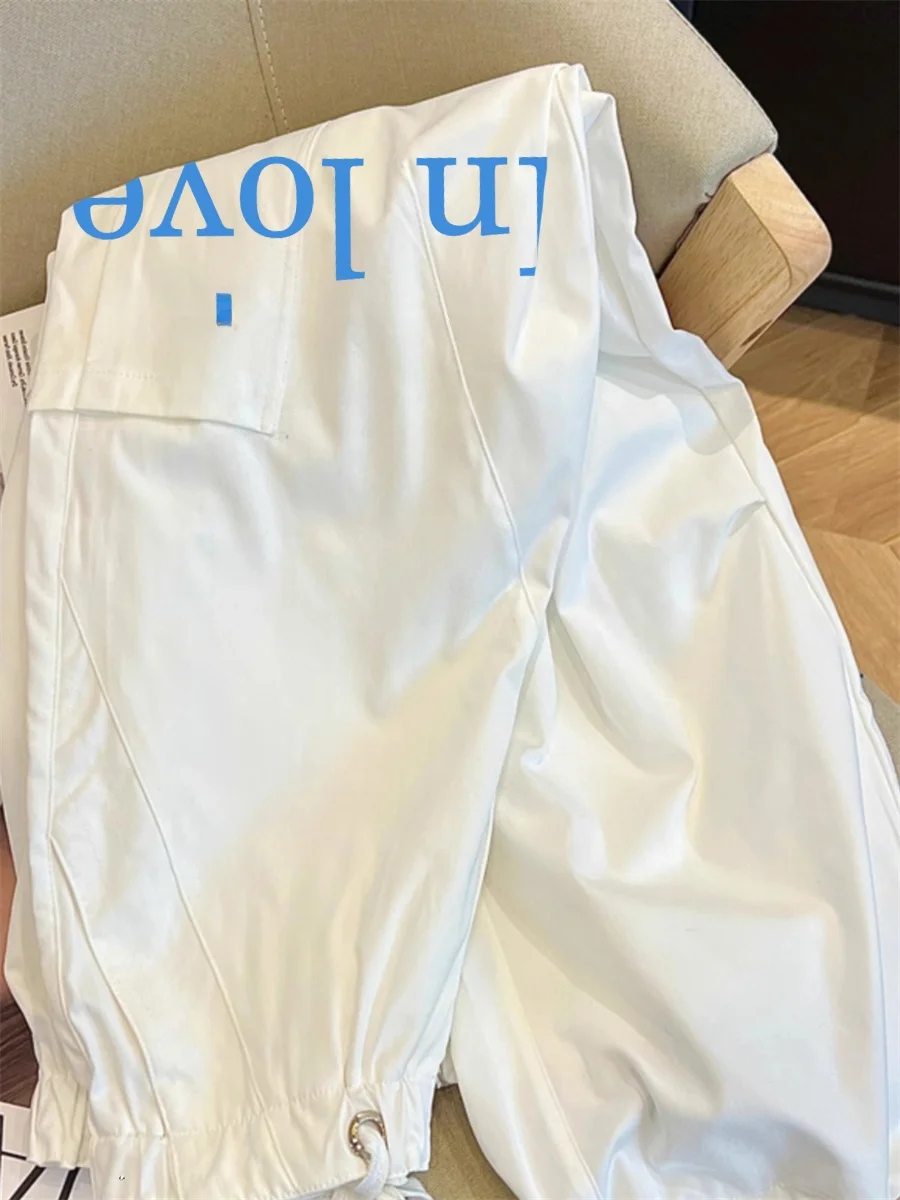 Calças de Trabalho Brancas com Estampa de Letras, Cintura Alta, Ajuste Solto, Estilo Vintage sex, Calças Longas Casuais d...