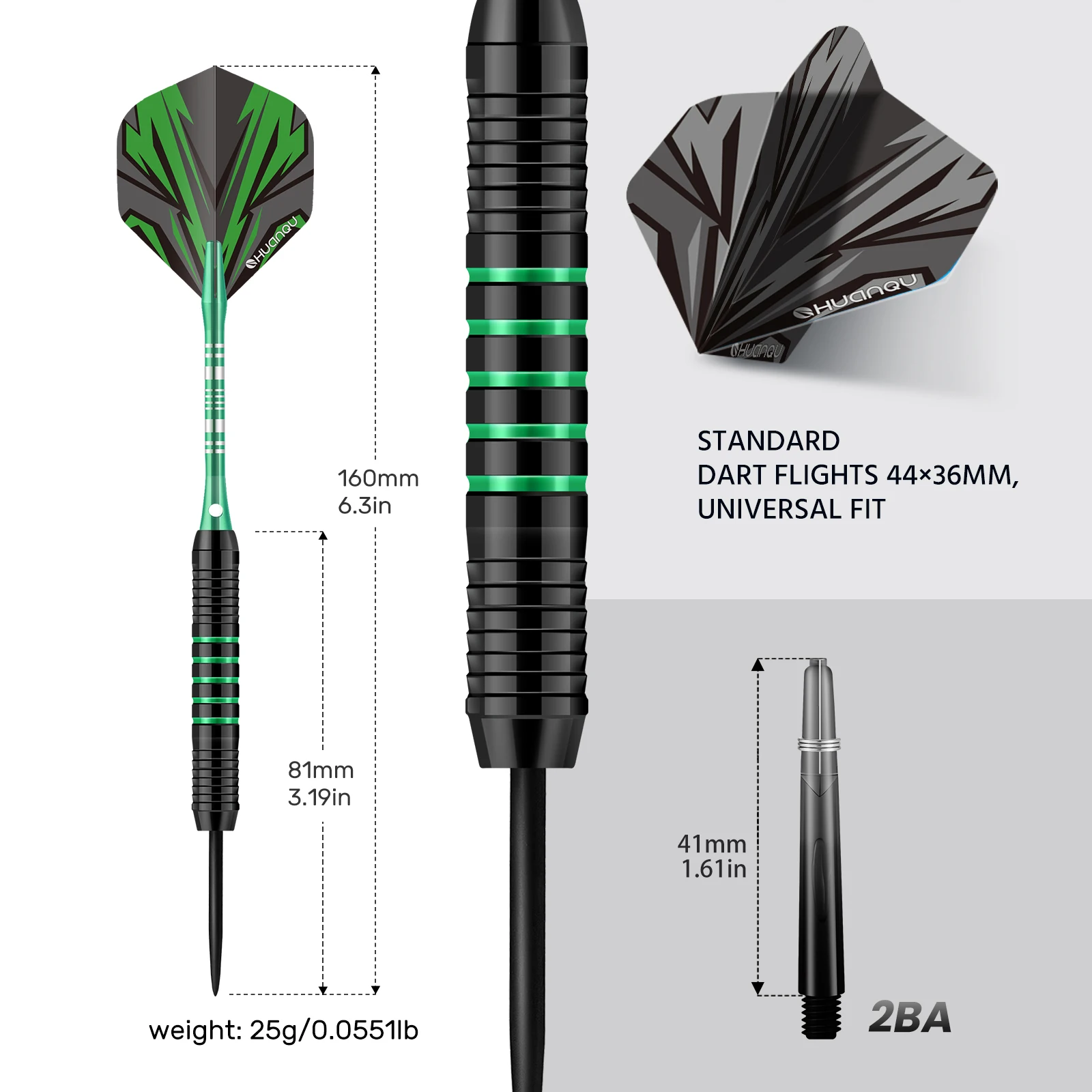 HUANQU 3Pcs Professional Darts Set, 25g Iron Darts, with 3 Sets of Spare Shafts and Flights, for Practice and Competitive Games