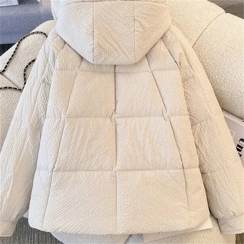 다운 코튼 재킷, 여성용 숏 스타일 2025 신상 루즈핏 후드 코튼 재킷, 겨울 한국 버전, 두꺼운 스몰 재킷 여성
