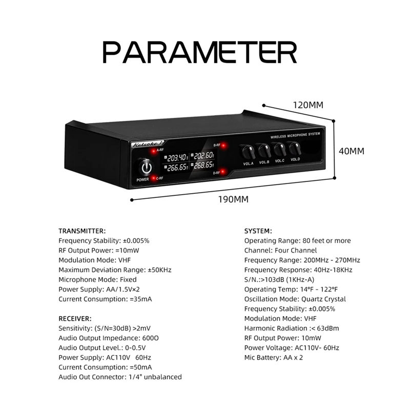 VM304 Audio 4-Channel Wireless Microphone System Handheld Mic 80M Range For Karaoke Speech Singing Portable Set EU Plug Durable