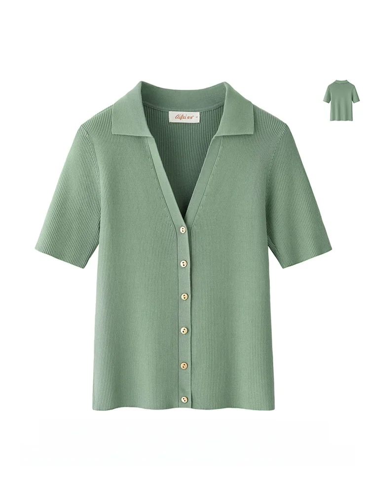 

Spring 2025 Slim Fit een V-Ne Knitwear Cardigan Faion ort Sve Casual Cotton Blend Women's Sli Top