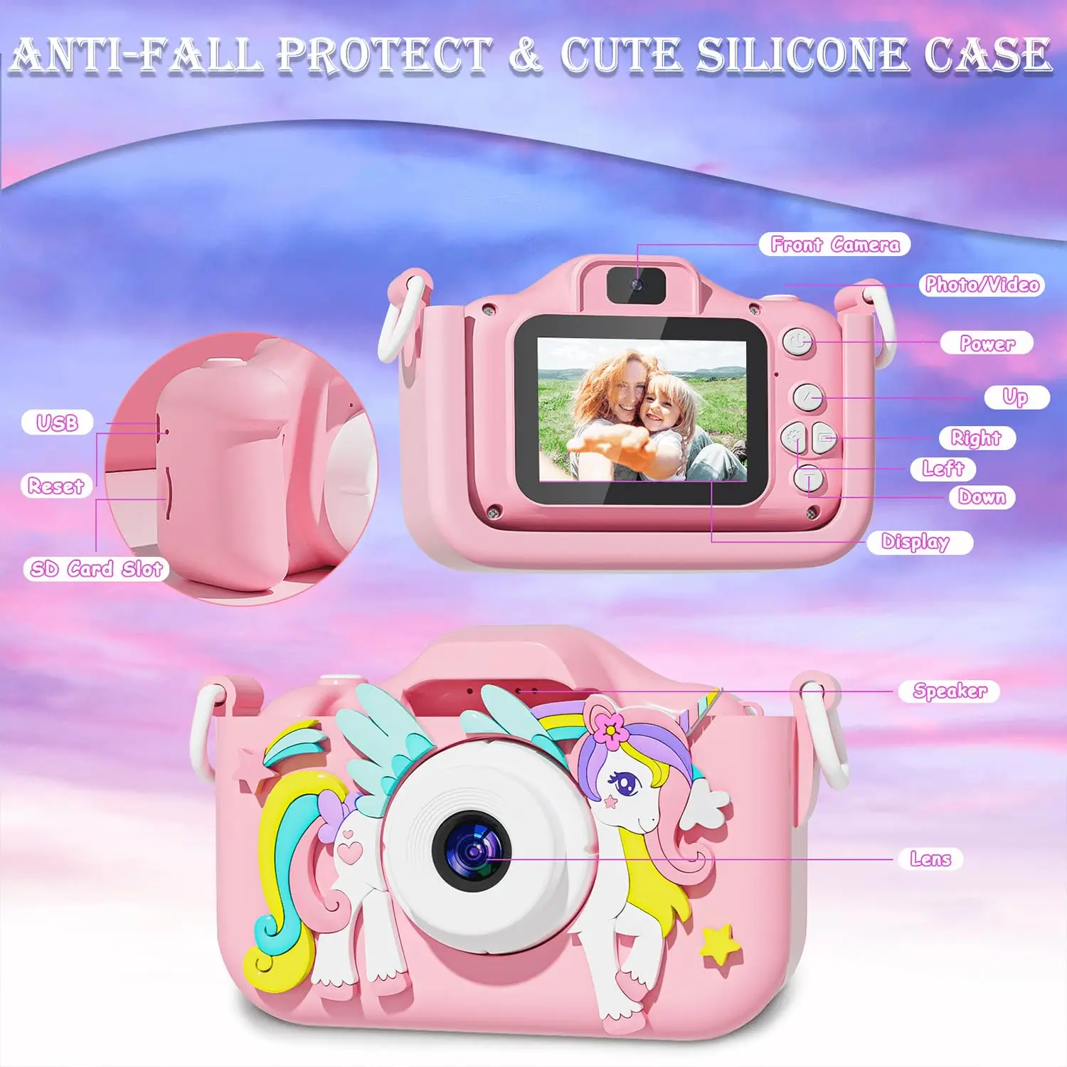 Kids Camera 1080P HD - TF GB SD Card Included, 40MP Dual Lens with Selfie Mode & Fun Filters, Shockproof & Safe for 3-12 Year.