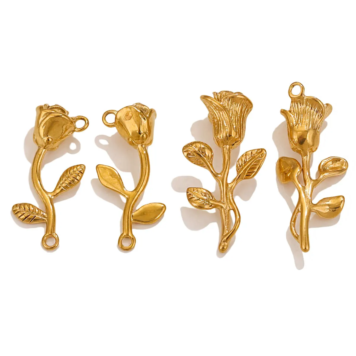 4 PCS Beautiful 18K Gold Plated Double Hole Connector Rose Tulip Styling DIY Women's Necklace Bracelet Jewelry Accessories