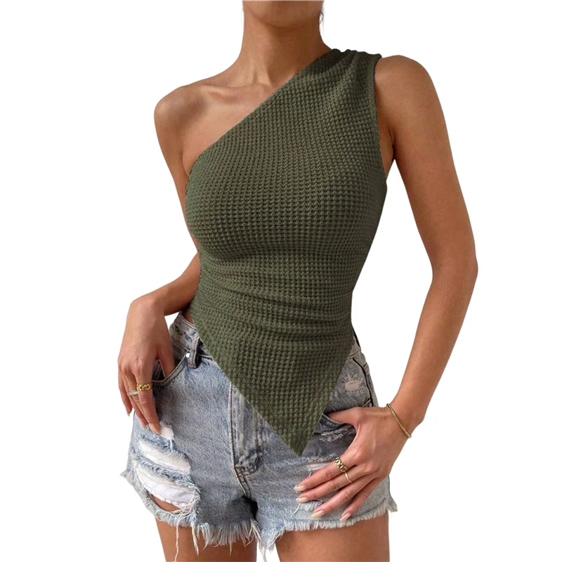 

Women's One Shoulder Tank Ruched Textured Asymmetrical Sleeveless Shirt Going Out Tops
