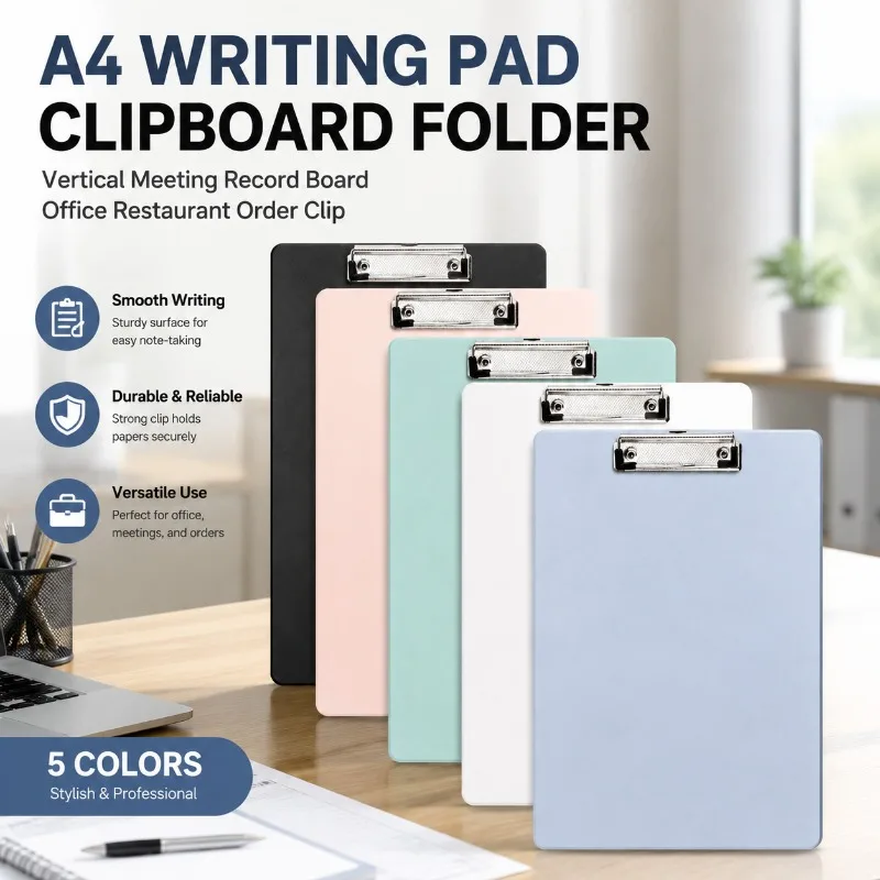 A4 Writing Pad Clipboard Folder, Vertical Meeting Record Board, Office Restaurant Order Clip