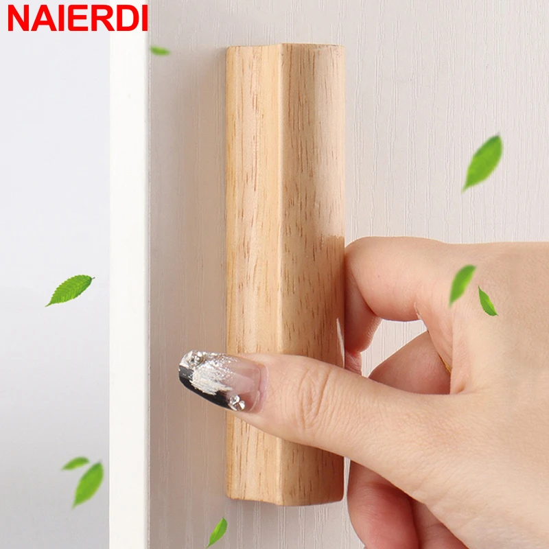 NAIERDI Natural Wooden Cabinet Handle Rubberwood Rural Drawer Knobs and Handles Wardrobe Pull Door Hardaware