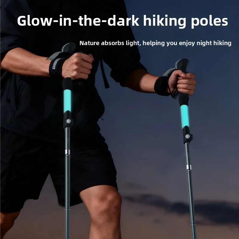 

Светящаяся походная палка из силикона, складная и выдвижная, легкое снаряжение для альпинизма из алюминиевого сплава на открытом воздухе.