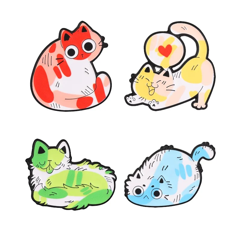 Fantasy Colorful Graffiti Cats Badge Enamel Pins Cute Rainbow Kitten & Playful Expressions Brooch Badge Cat Lovers Jewelry Gifts