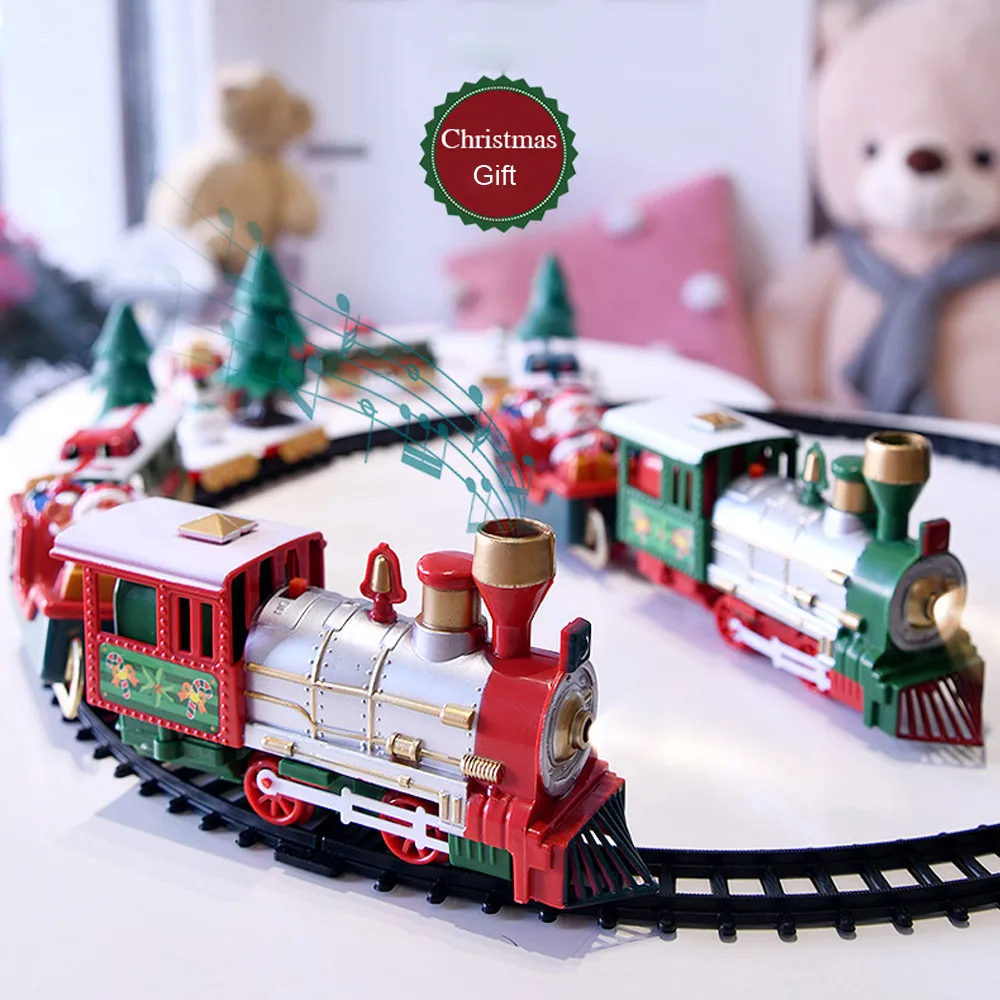 Battery-Powered Christmas Electric Train Set with Sounds And Lights Include 4 Cars and 10 Tracks,Classic Toy Train Set for Kids