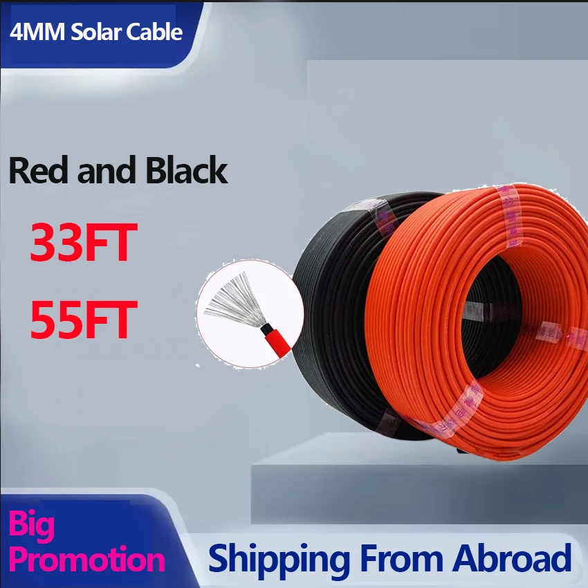 

4MM Solar Cable Red and Black 33FT 55FT PV Solar Wire