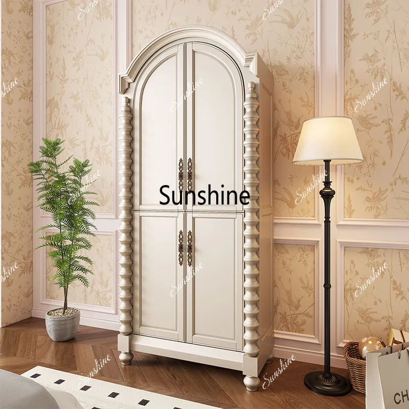 French style, cream style all solid wood, simple household small apartment bedroom wardrobe