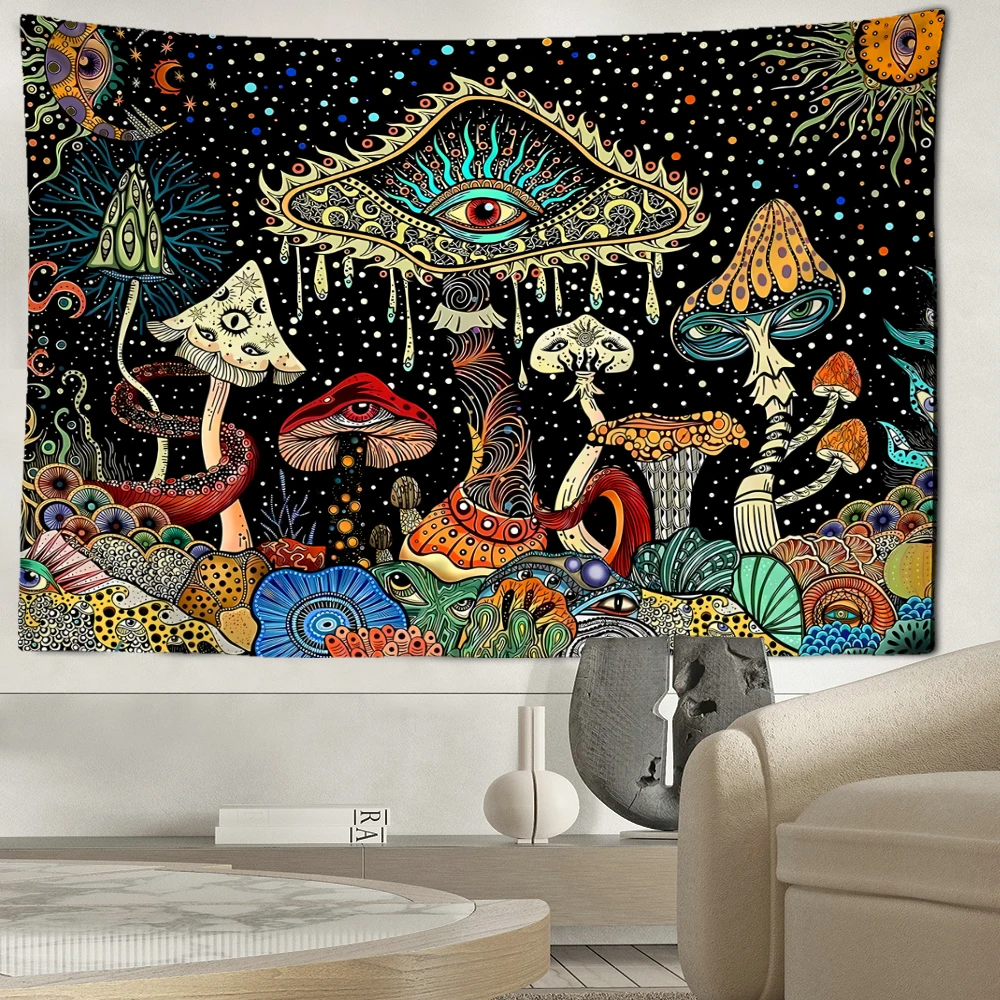 Colorful Eyes Mushroom Forest Tapestry Wall Hanging Hippie Tapiz Fantasy Abstract Art Bedroom Living Room Home Decor